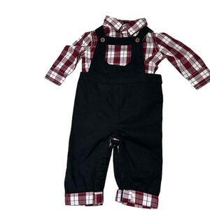 Tommy Bahama 2 Piece Plaid Overall Set. Size 3 Months.